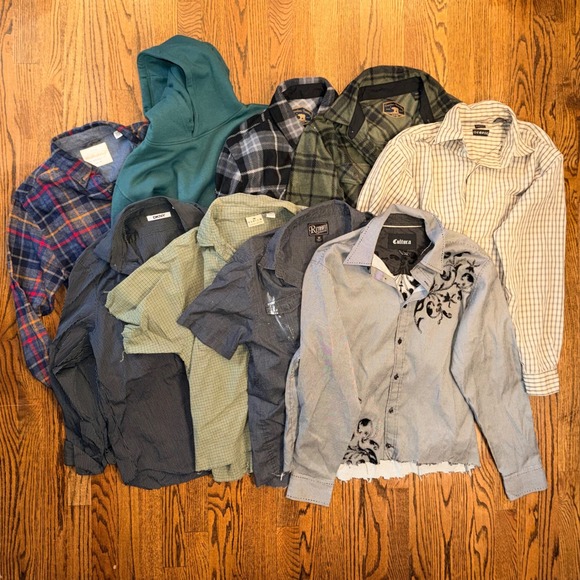 Other - Mixed Brand Custom Cropped Tops Bundle 9pc Flannel Hoodie Button Down Mens M/L